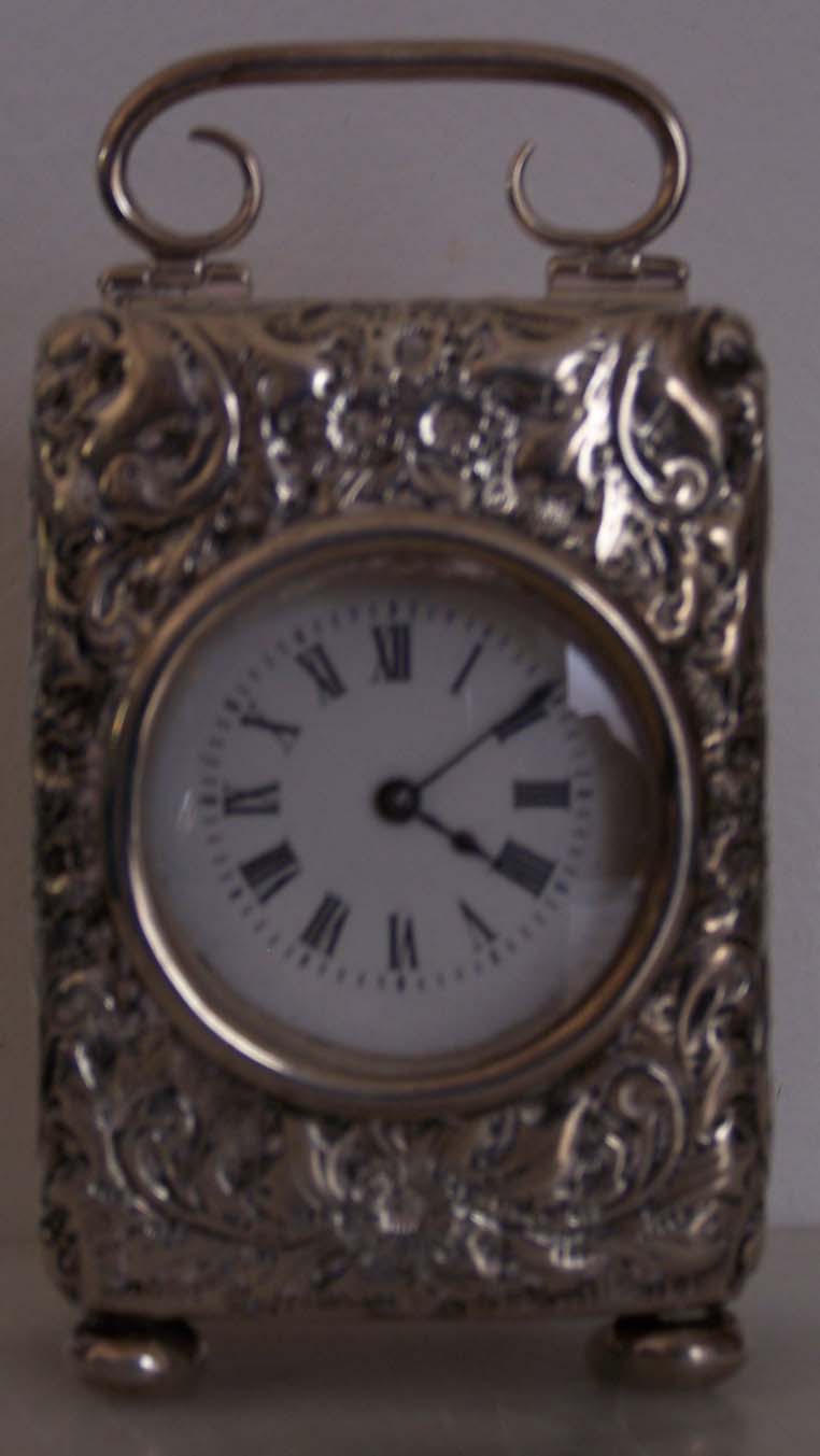 Miniature Repousse Silver Carriage Clock Wd